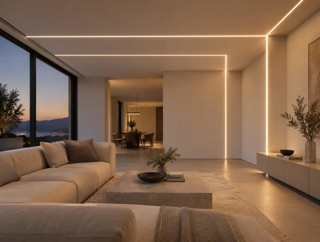 Aluminium profile lighting installed in a ceiling