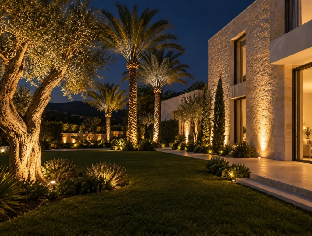 Exterior lighting aimed at a building rather than the sky